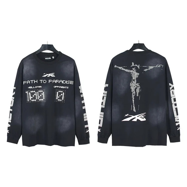 Distressed washed casual loose bottoming long-sleeved round neck T-shirt for men and women