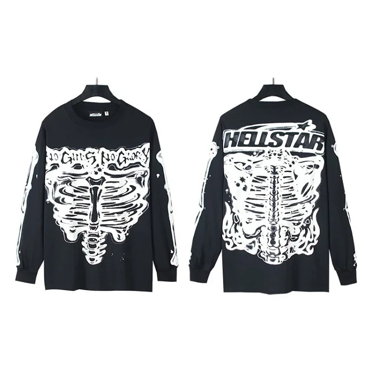 Distressed washed casual loose bottoming long-sleeved round neck T-shirt for men and women