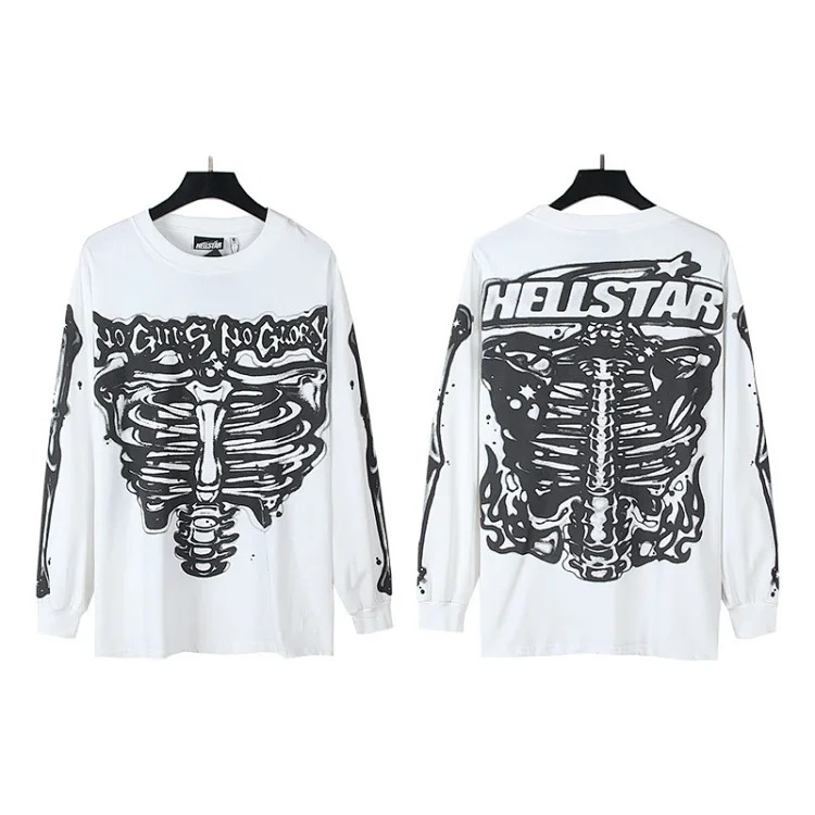Distressed washed casual loose bottoming long-sleeved round neck T-shirt for men and women
