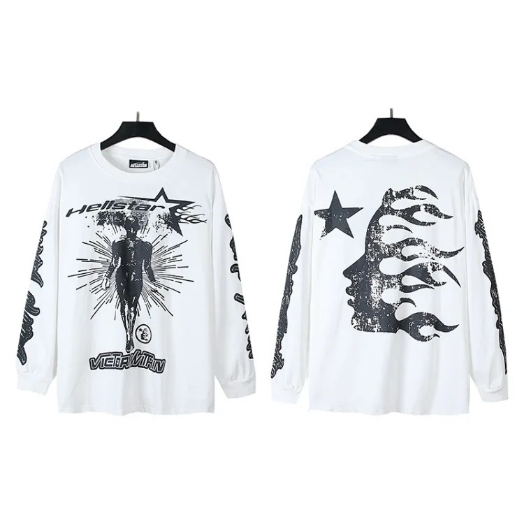 Distressed washed casual loose bottoming long-sleeved round neck T-shirt for men and women