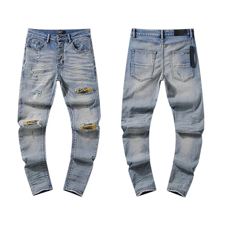 Casual jeans with ripped holes, hot diamond embroidery