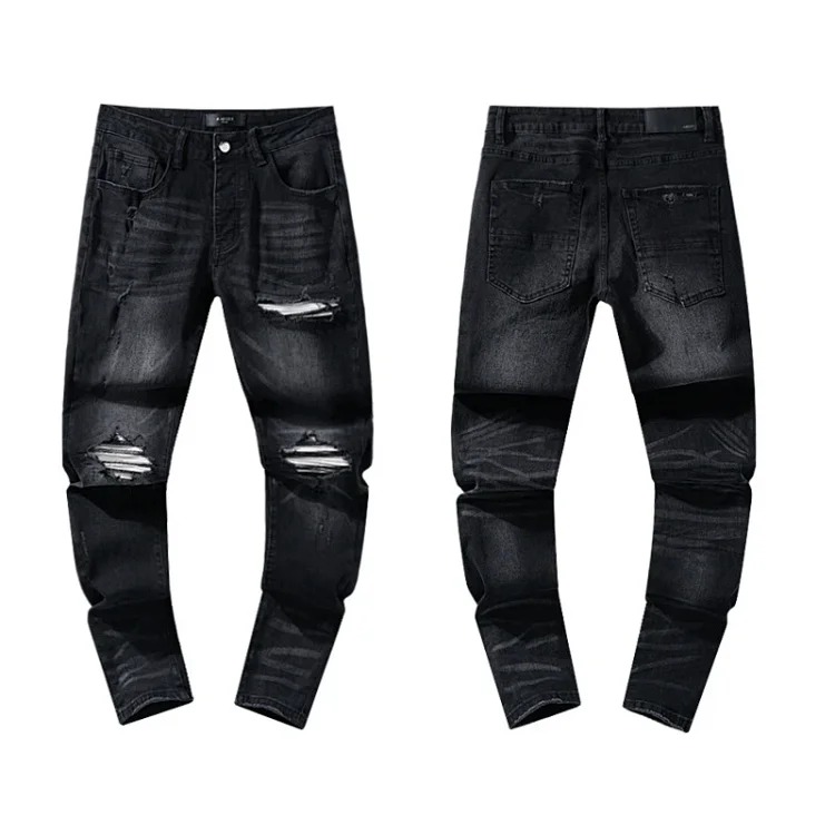 Casual jeans with ripped holes, hot diamond embroidery