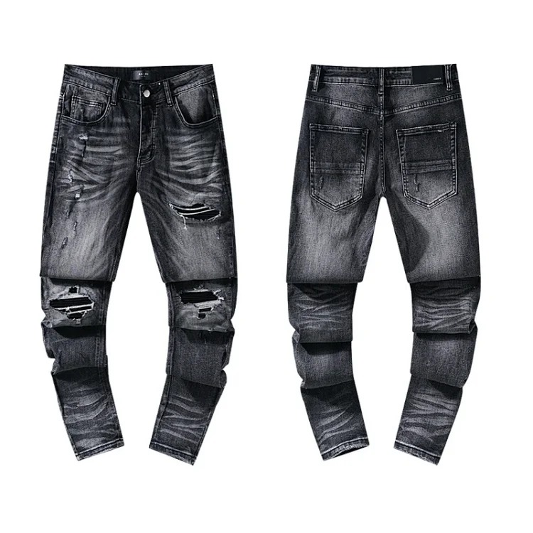 Casual jeans with ripped holes, hot diamond embroidery