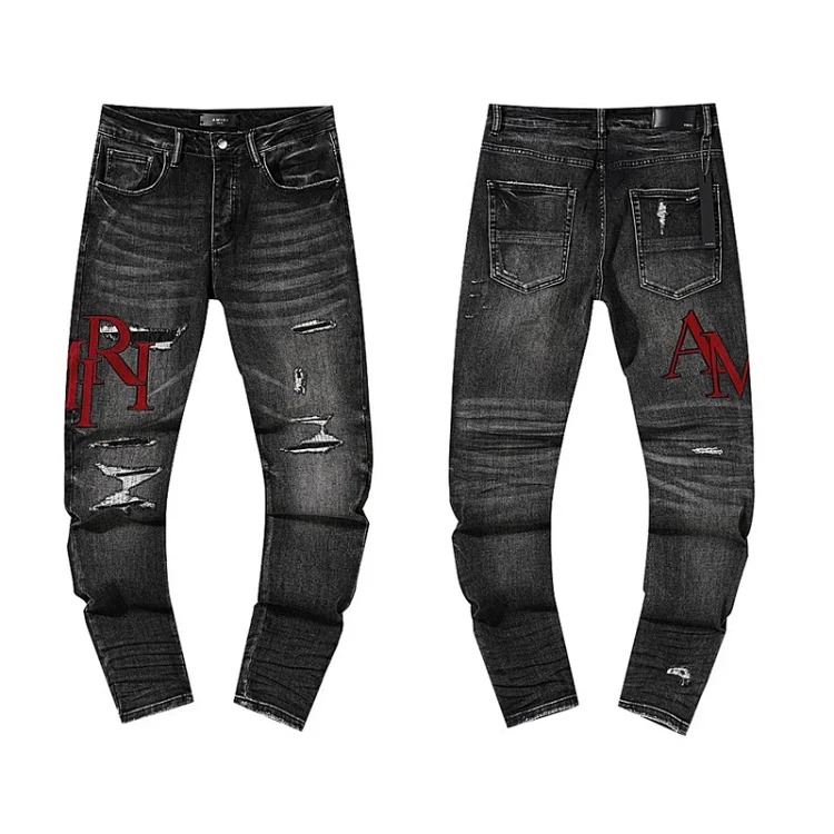 Casual jeans with ripped holes, hot diamond embroidery