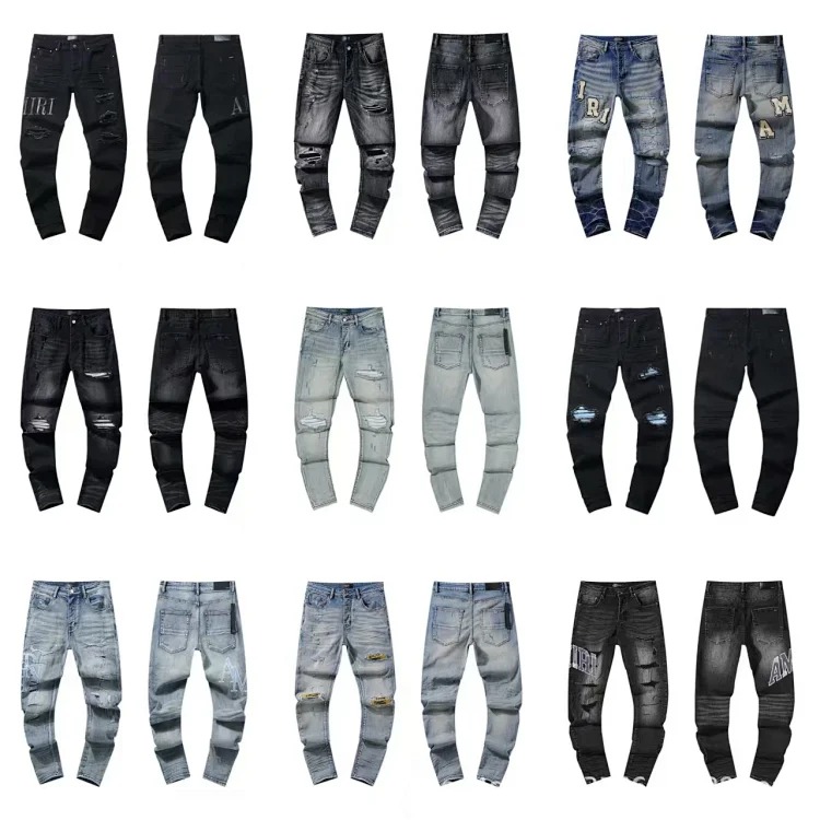 Casual jeans with ripped holes, hot diamond embroidery