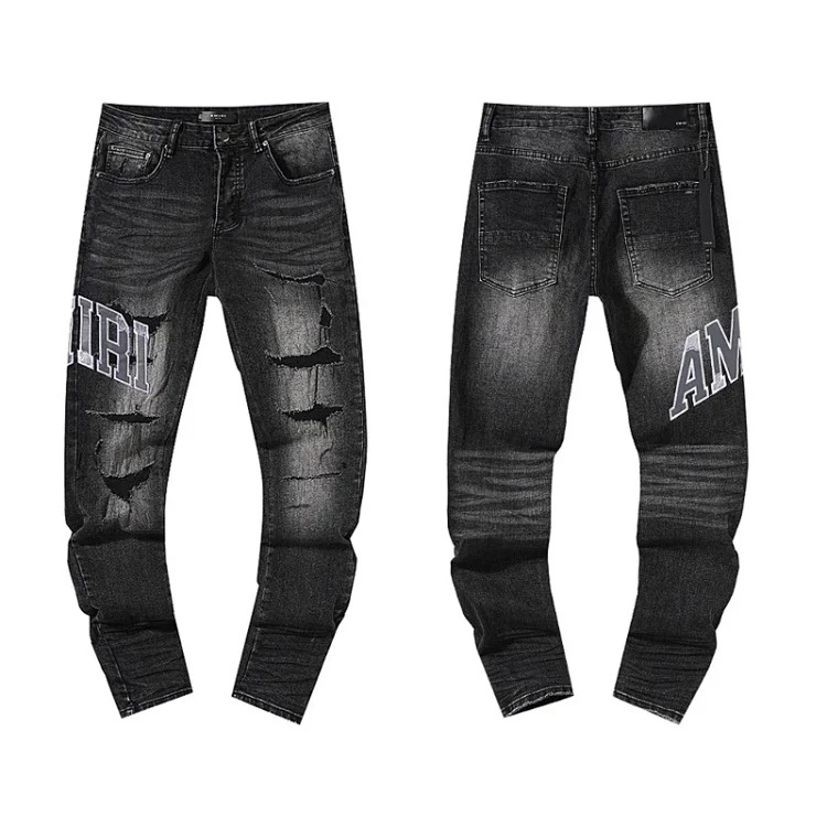 Casual jeans with ripped holes, hot diamond embroidery