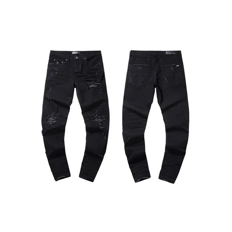 Casual jeans with ripped holes, hot diamond embroidery