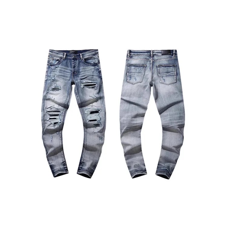 Casual jeans with ripped holes, hot diamond embroidery