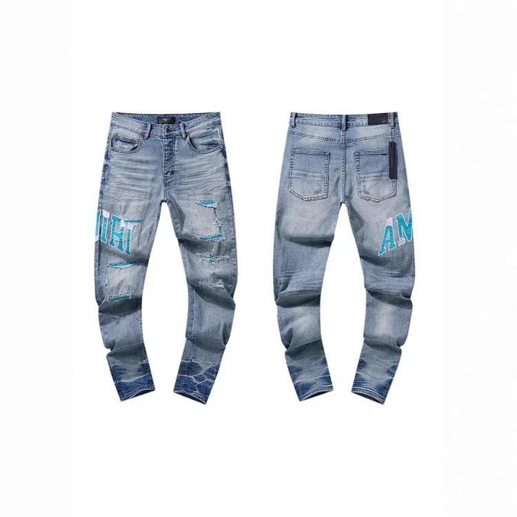Casual jeans with ripped holes, hot diamond embroidery
