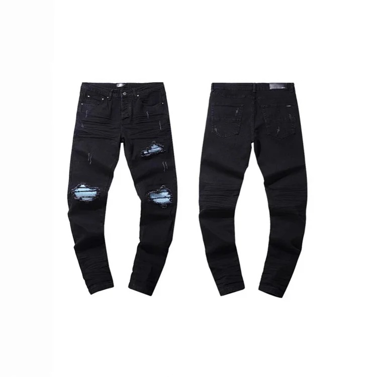 Casual jeans with ripped holes, hot diamond embroidery