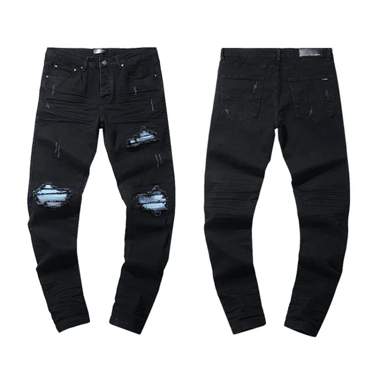 Casual jeans with ripped holes, hot diamond embroidery