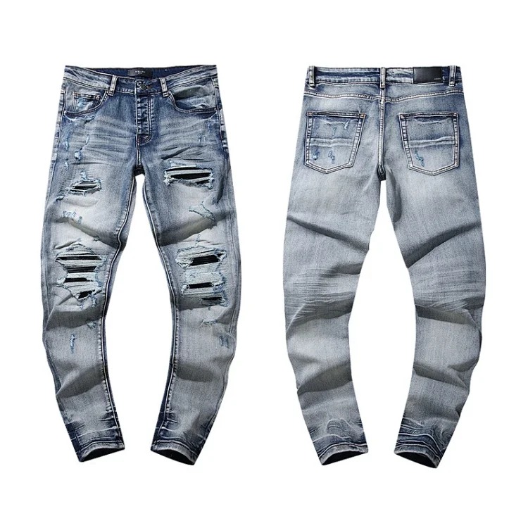Casual jeans with ripped holes, hot diamond embroidery