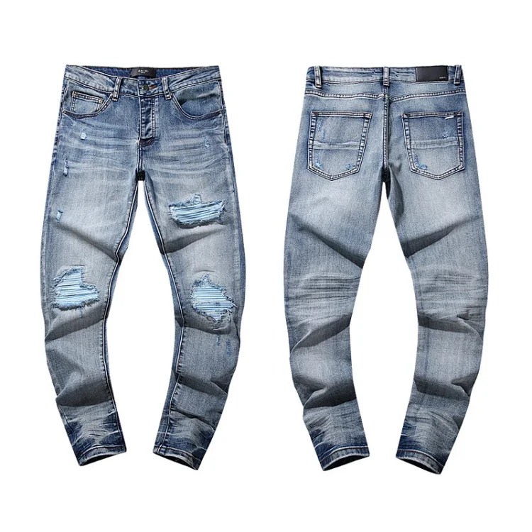 Casual jeans with ripped holes, hot diamond embroidery