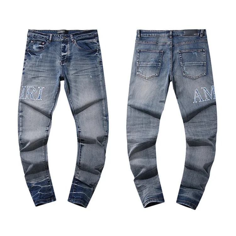 Casual jeans with ripped holes, hot diamond embroidery