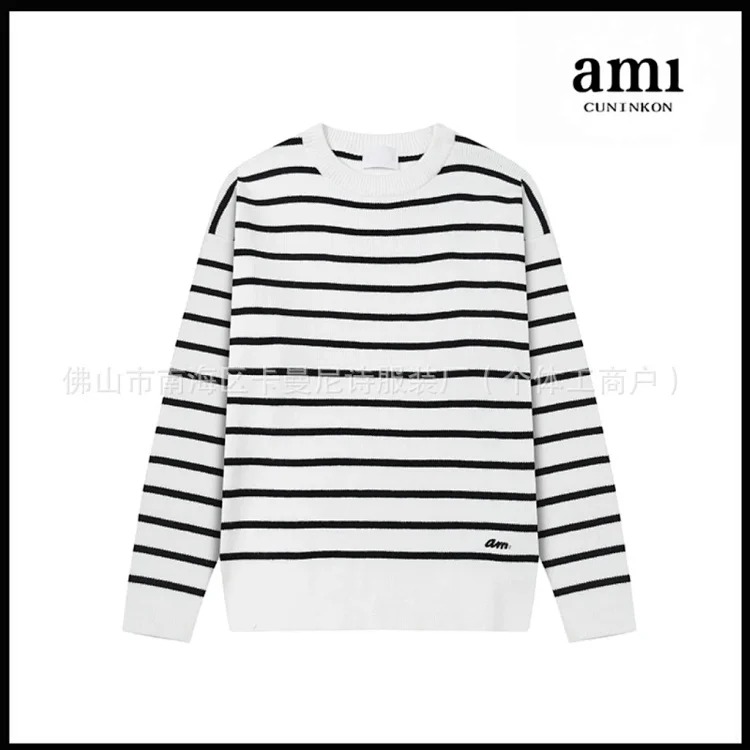 Cross-border AM sweater classic round neck big heart jacquard pullover loose lazy casual couple wear trend