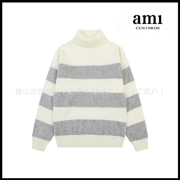 Cross-border AM sweater classic round neck big heart jacquard pullover loose lazy casual couple wear trend
