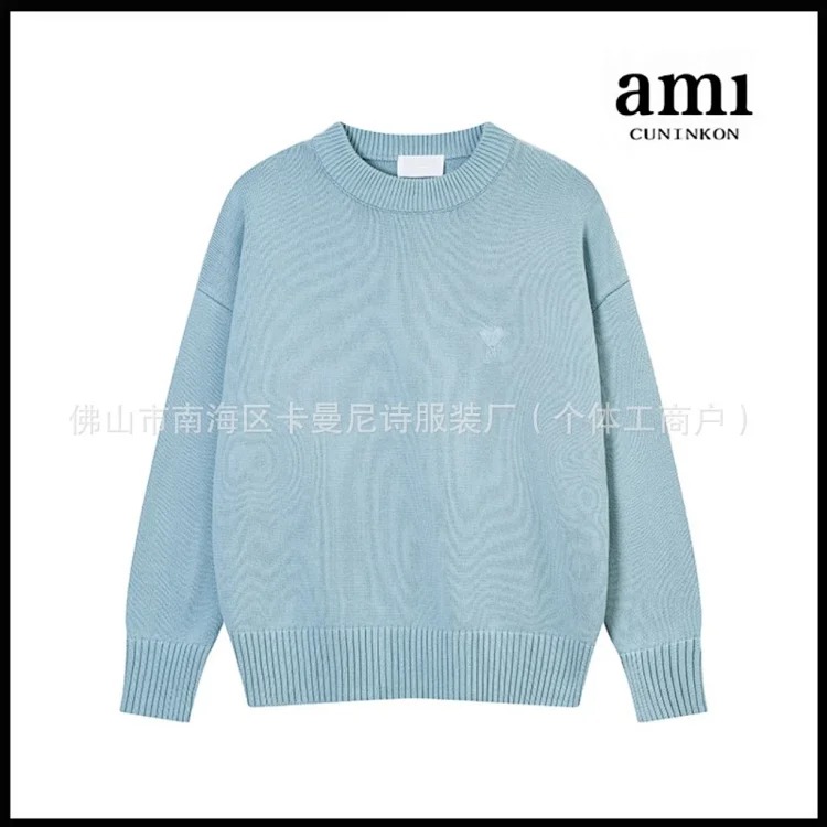 Cross-border AM sweater classic round neck big heart jacquard pullover loose lazy casual couple wear trend