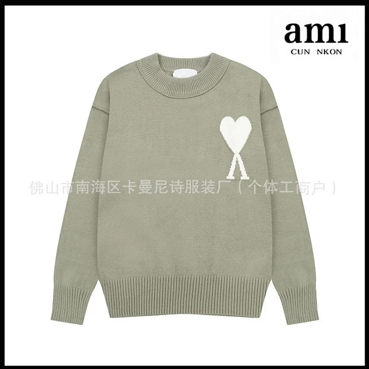 Cross-border AM sweater classic round neck big heart jacquard pullover loose lazy casual couple wear trend