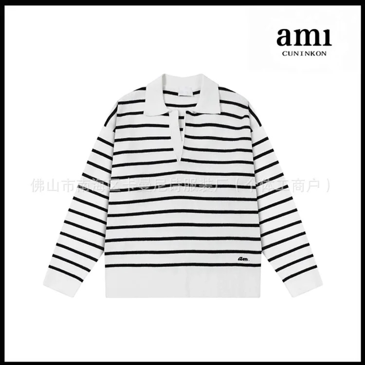 Cross-border AM sweater classic round neck big heart jacquard pullover loose lazy casual couple wear trend
