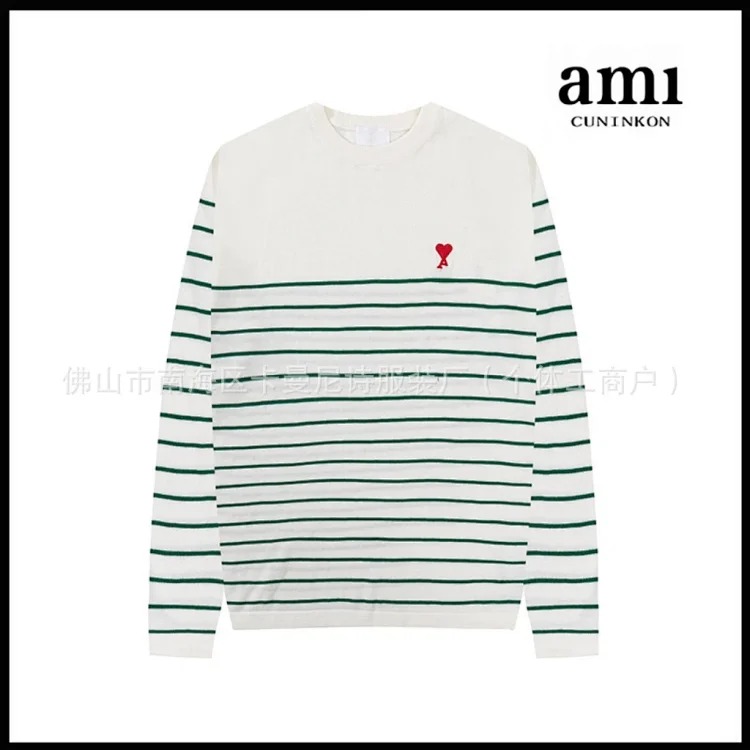 Cross-border AM sweater classic round neck big heart jacquard pullover loose lazy casual couple wear trend