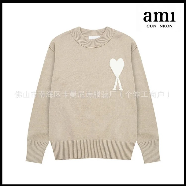 Cross-border AM sweater classic round neck big heart jacquard pullover loose lazy casual couple wear trend