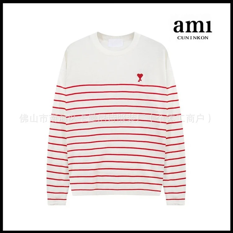Cross-border AM sweater classic round neck big heart jacquard pullover loose lazy casual couple wear trend