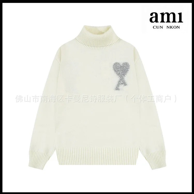 Cross-border AM sweater classic round neck big heart jacquard pullover loose lazy casual couple wear trend