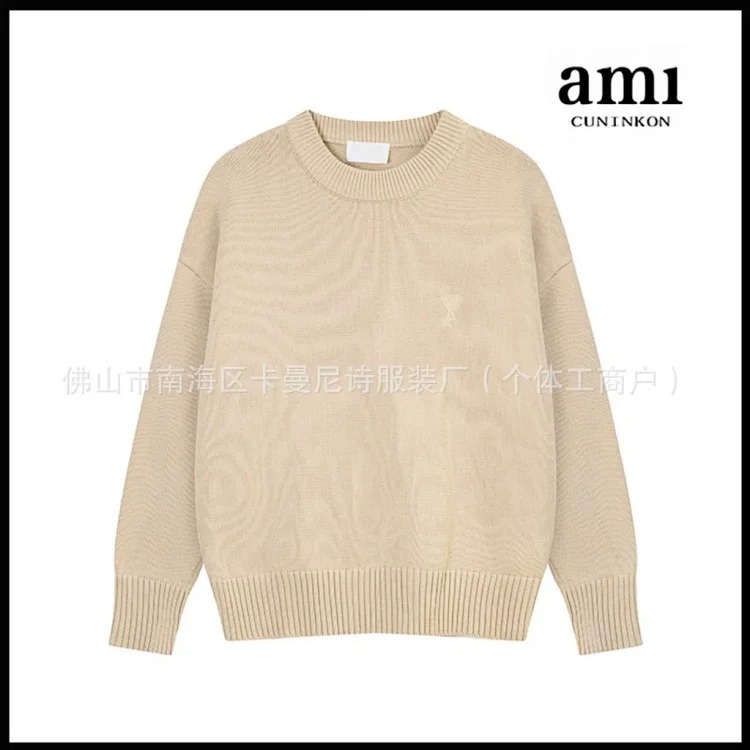 Cross-border AM sweater classic round neck big heart jacquard pullover loose lazy casual couple wear trend