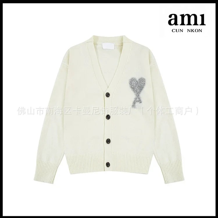 Cross-border AM sweater classic round neck big heart jacquard pullover loose lazy casual couple wear trend
