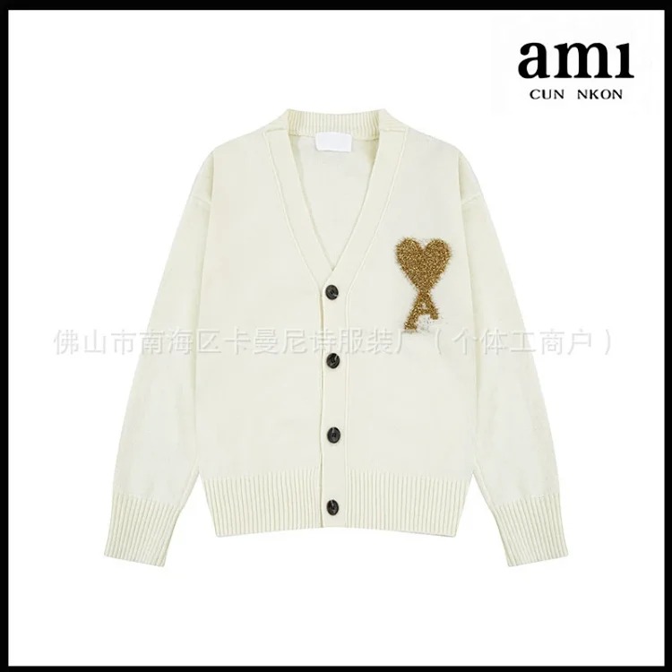Cross-border AM sweater classic round neck big heart jacquard pullover loose lazy casual couple wear trend