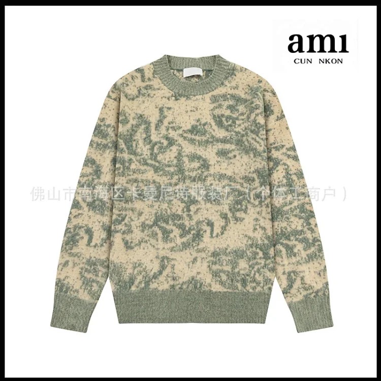 Cross-border AM sweater classic round neck big heart jacquard pullover loose lazy casual couple wear trend