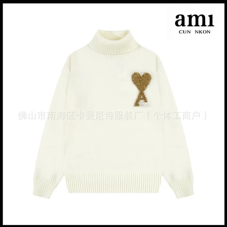 Cross-border AM sweater classic round neck big heart jacquard pullover loose lazy casual couple wear trend