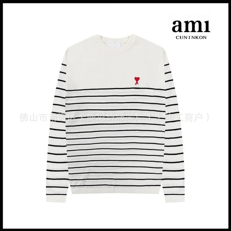 Cross-border AM sweater classic round neck big heart jacquard pullover loose lazy casual couple wear trend