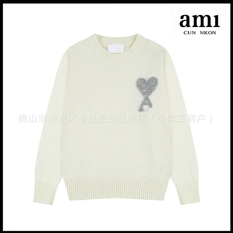 Cross-border AM sweater classic round neck big heart jacquard pullover loose lazy casual couple wear trend