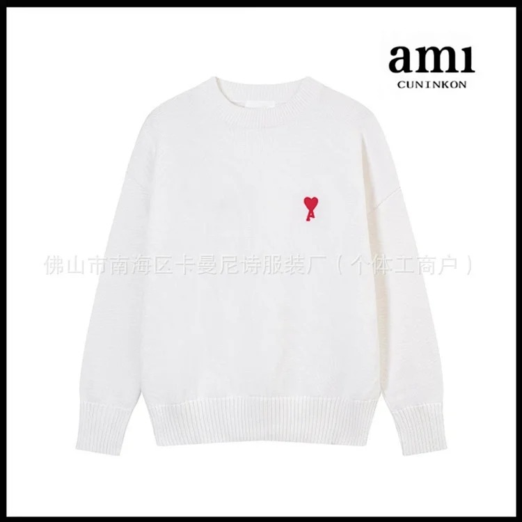 Cross-border AM sweater classic round neck big heart jacquard pullover loose lazy casual couple wear trend