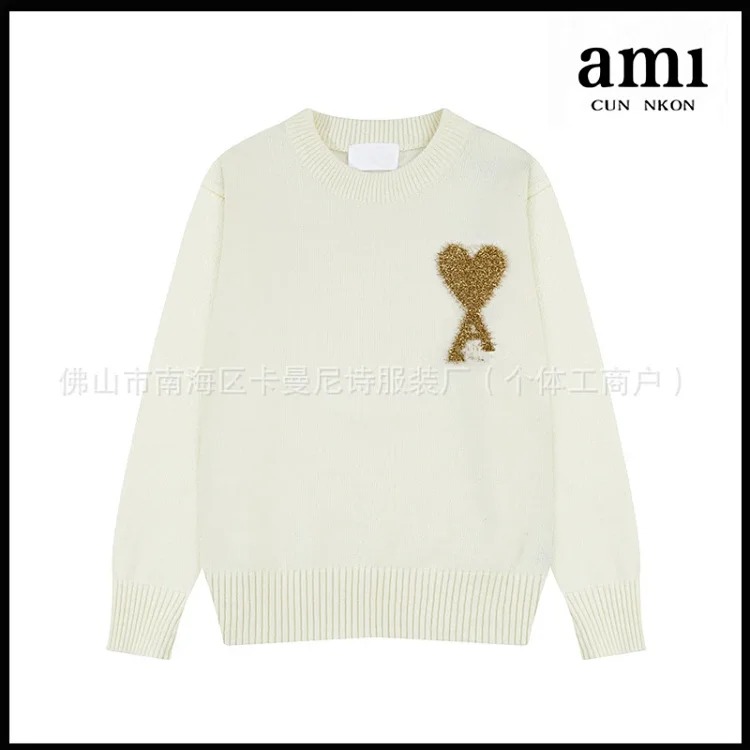 Cross-border AM sweater classic round neck big heart jacquard pullover loose lazy casual couple wear trend