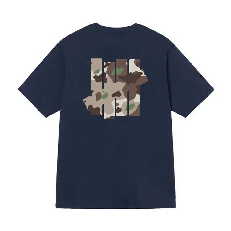 Undefeated Five Stripes Round Neck Short Sleeve UNDEFEATED Inkjet LOGO Printed Loose T-shirt for Men and Women Couples Trendy