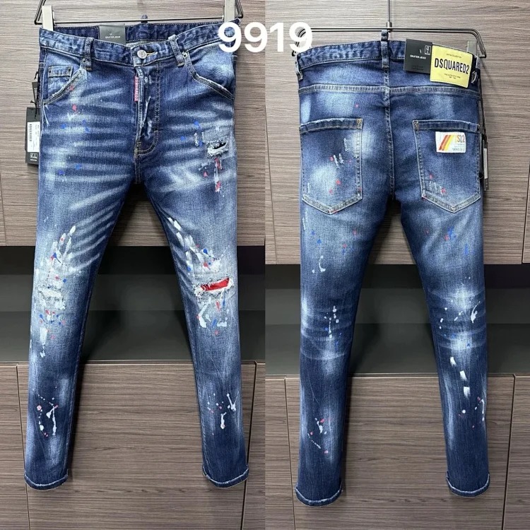 Type 9839 2023D2 men's denim trousers quadratic patch embroidered maple leaf letters frosted white small-leg jeans
