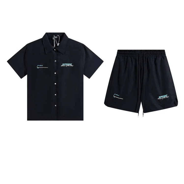 Cross-border supply American niche REPRESENT casual shirt short-sleeved loose shorts trendy brand suit for men