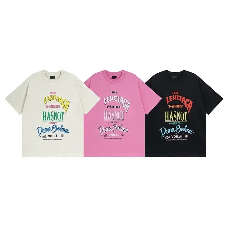 American trendy BALENCI*GA/Paris letter printed round neck short-sleeved T-shirt for men, new handsome and versatile top