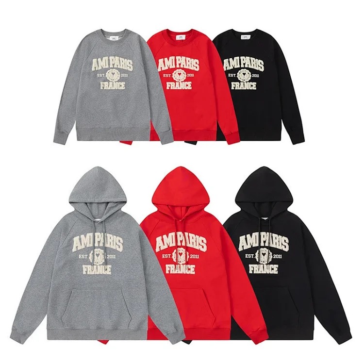 Love R Korean trendy brand Am letter love foam printed hooded sweatshirt for men and women round neck pullover sweatshirt couple loose