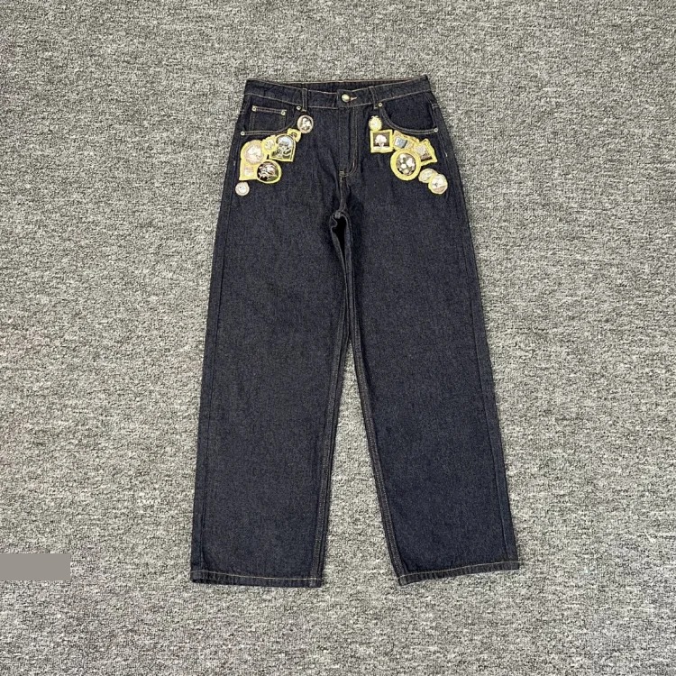 2025 new derschutze blossm European and American niche trendy brand embroidered cherry blossom casual high street jeans