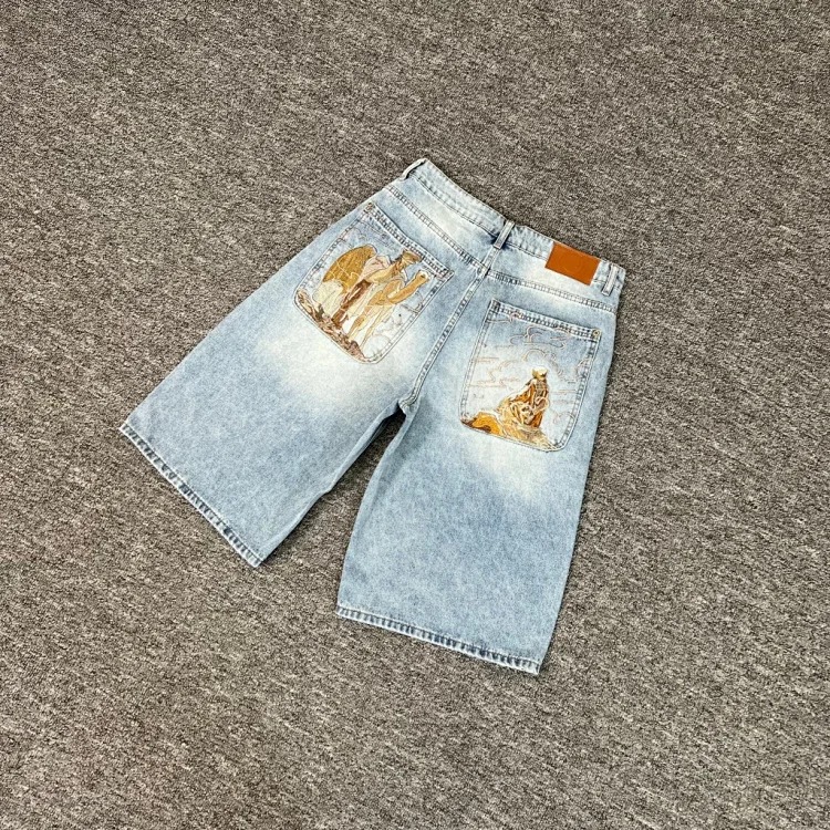 2025 new derschutze blossm European and American niche trendy brand embroidered cherry blossom casual high street jeans