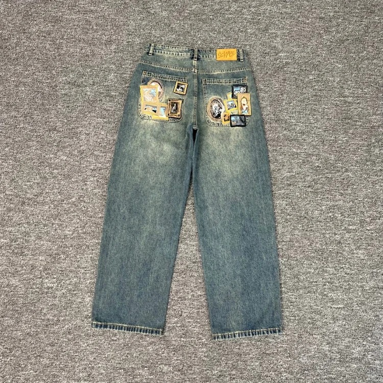 2025 new derschutze blossm European and American niche trendy brand embroidered cherry blossom casual high street jeans