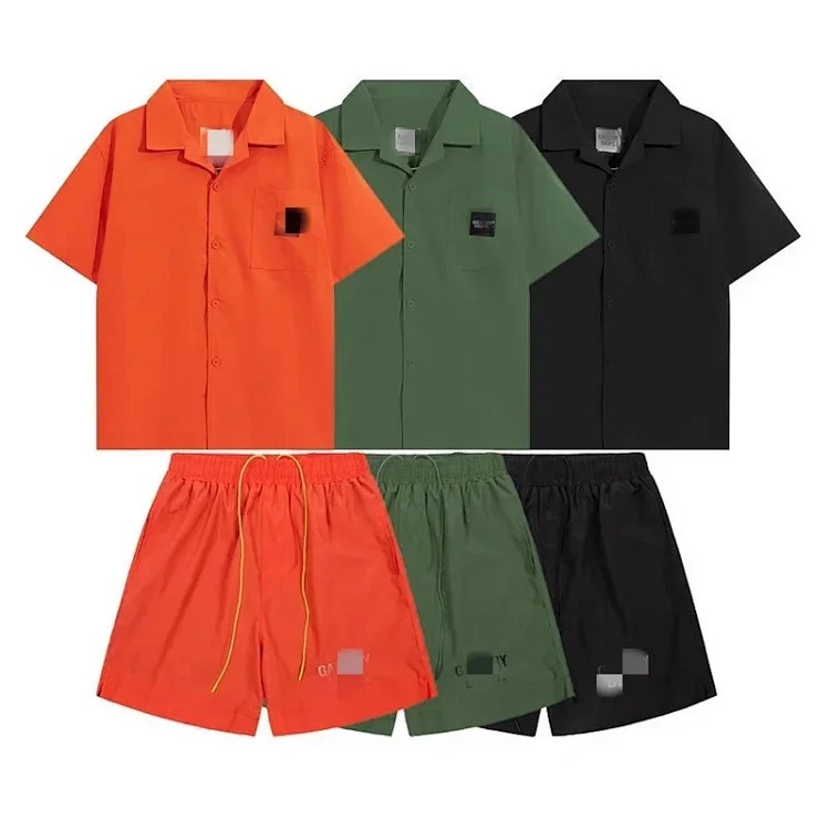 Letter embroidered shirt shorts casual 2-piece set