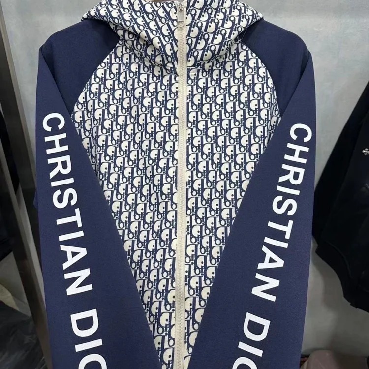 Dior DIOR light luxury all-print spring and autumn jackets for men and women trendy brand cardigan hooded jacket
