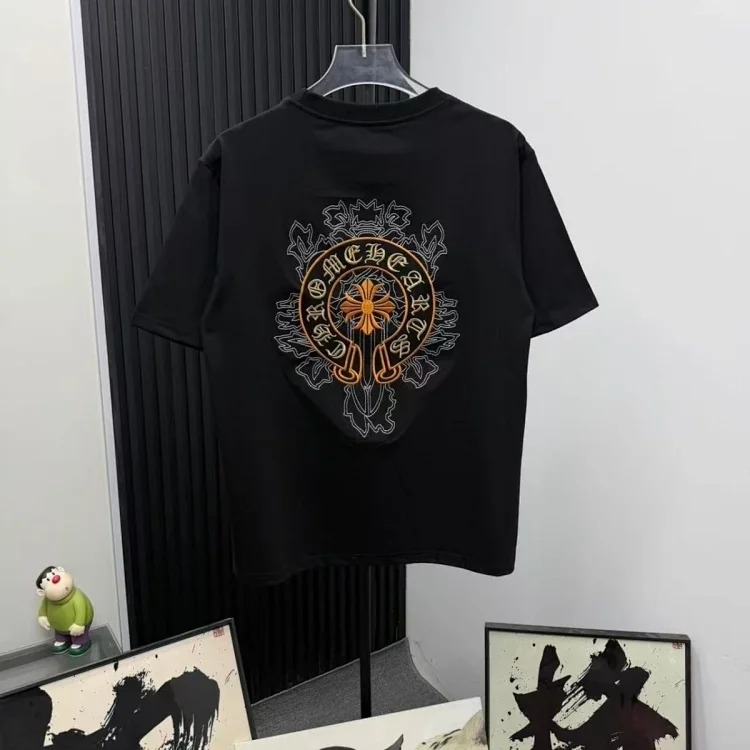 Crow heart light luxury embroidered short-sleeved t-shirt black white men and women same style ch short-sleeved light luxury half-sleeved top