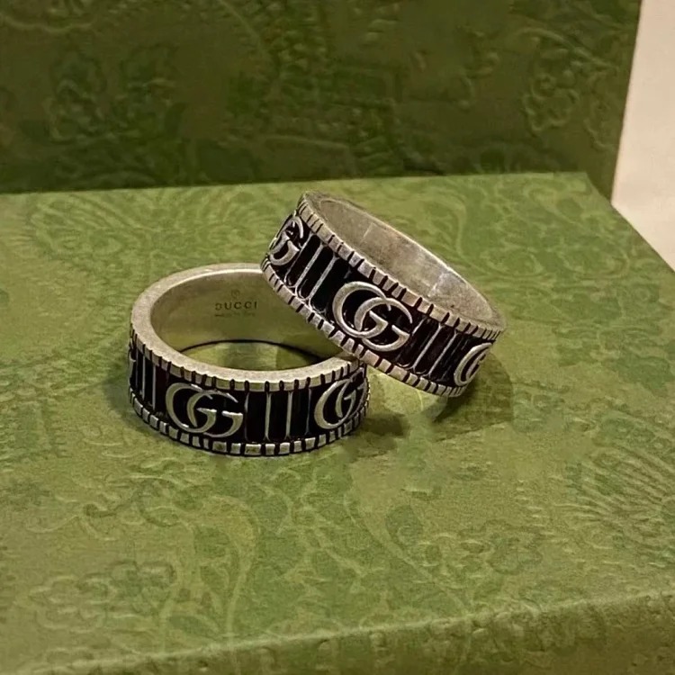 High version couple ring 925 silver Gucci GUUCI old double G ring retro old style ring
