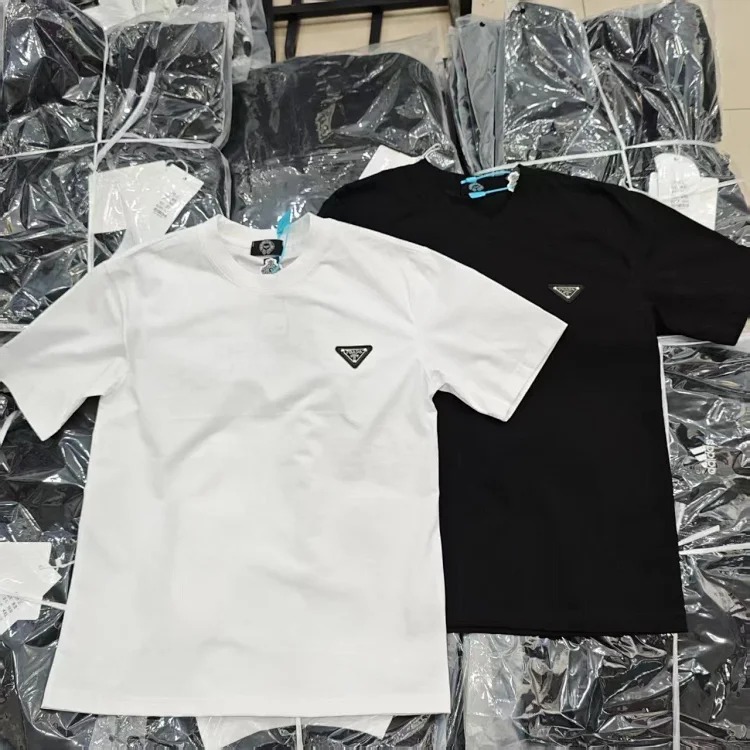 Prada Prada light luxury business short-sleeved T-shirt men's white gray half-sleeved top