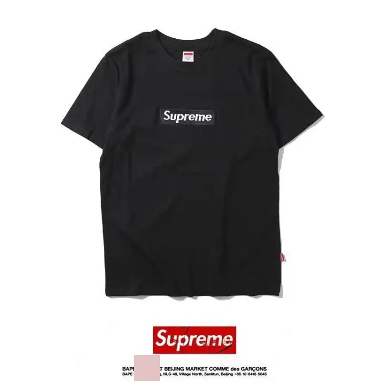 2026ss spring and summer trendy brand new product European and American Superme classic embroidered BOX short-sleeved T-shirt pure cotton men and women couple wear class uniform tops trendy image 3